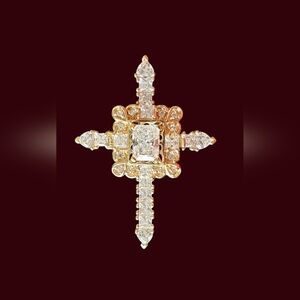 Victoria Wieck CZ Rhinestones Pendant & Locket Cross On Gold Vermeil/SS